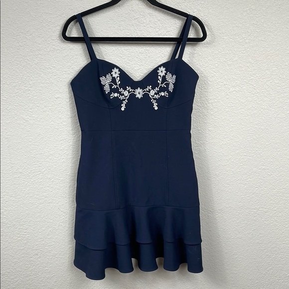 Cinq a Sept Dara Navy White Embroidered Sleeveless Tiered Dress Floral Sz 10 - Picture 6 of 15